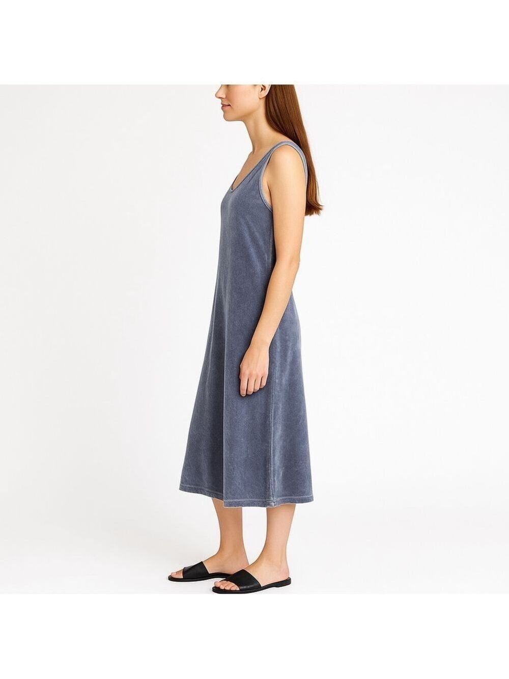 Vintage CP Shades Slate Blue‑Gray Sleeveless Velvet Midi Dress Silk Blend USA 8
